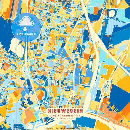 Nieuwegein, Utrecht, Netherlands blue and orange vector art map template
