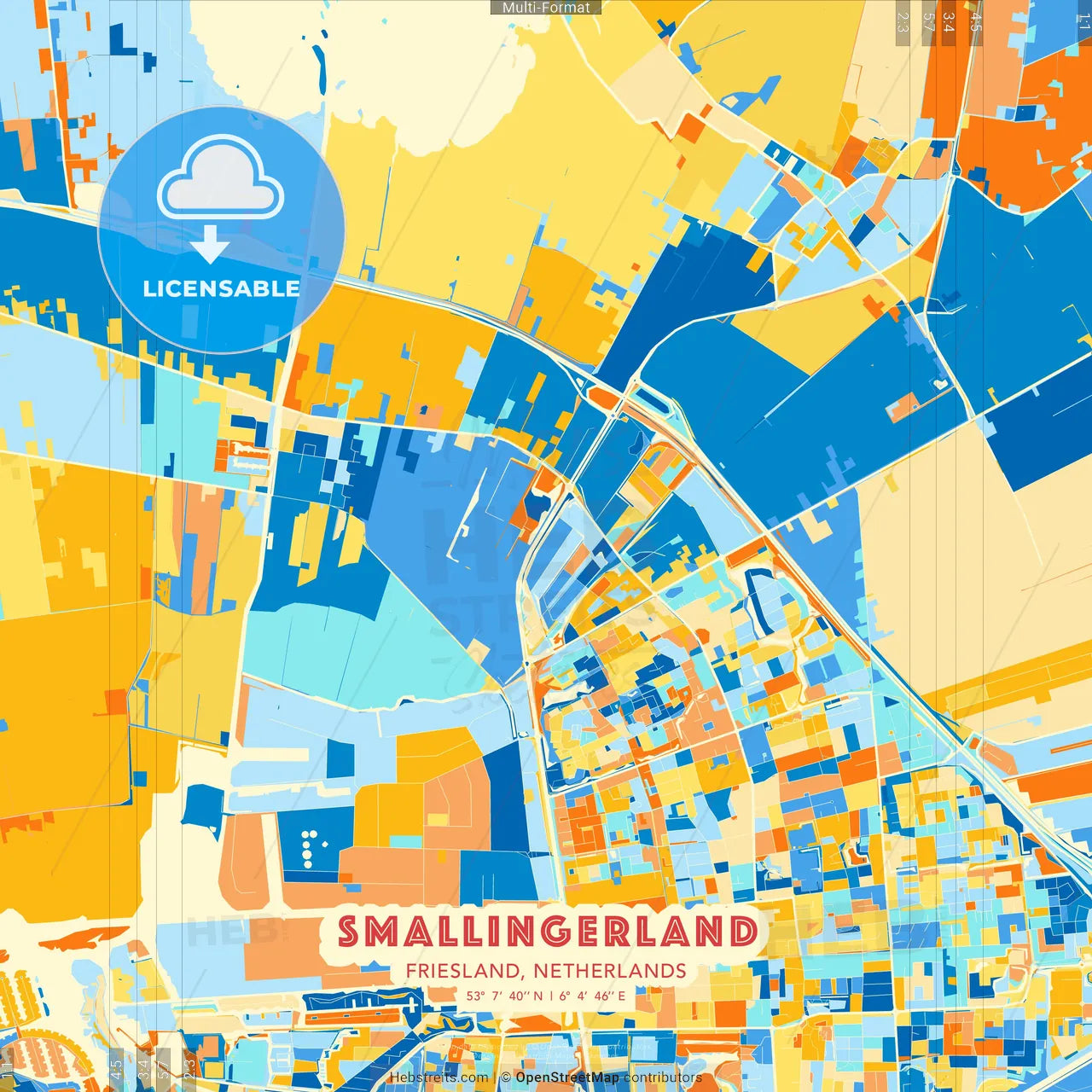 Smallingerland, Friesland, Netherlands blue and orange vector art map template