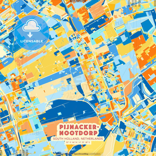 Pijnacker-Nootdorp, South Holland, Netherlands blue and orange vector art map template