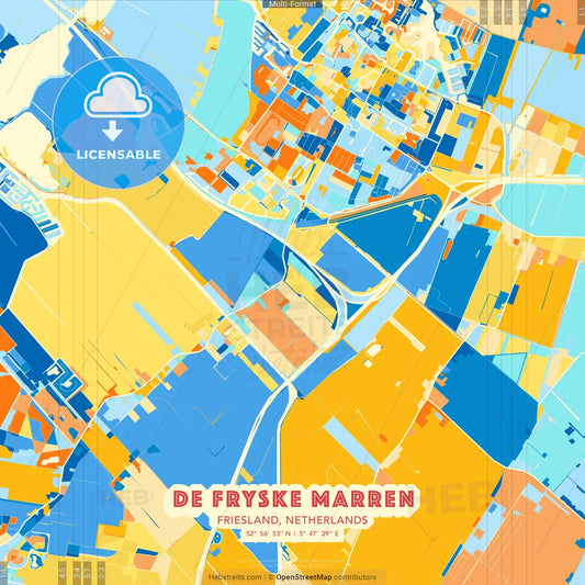De Fryske Marren, Friesland, Netherlands blue and orange vector art map template