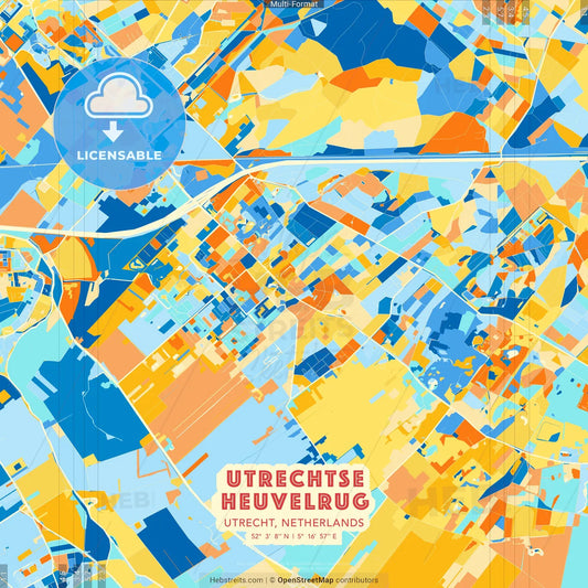 Utrechtse Heuvelrug, Utrecht, Netherlands blue and orange vector art map template