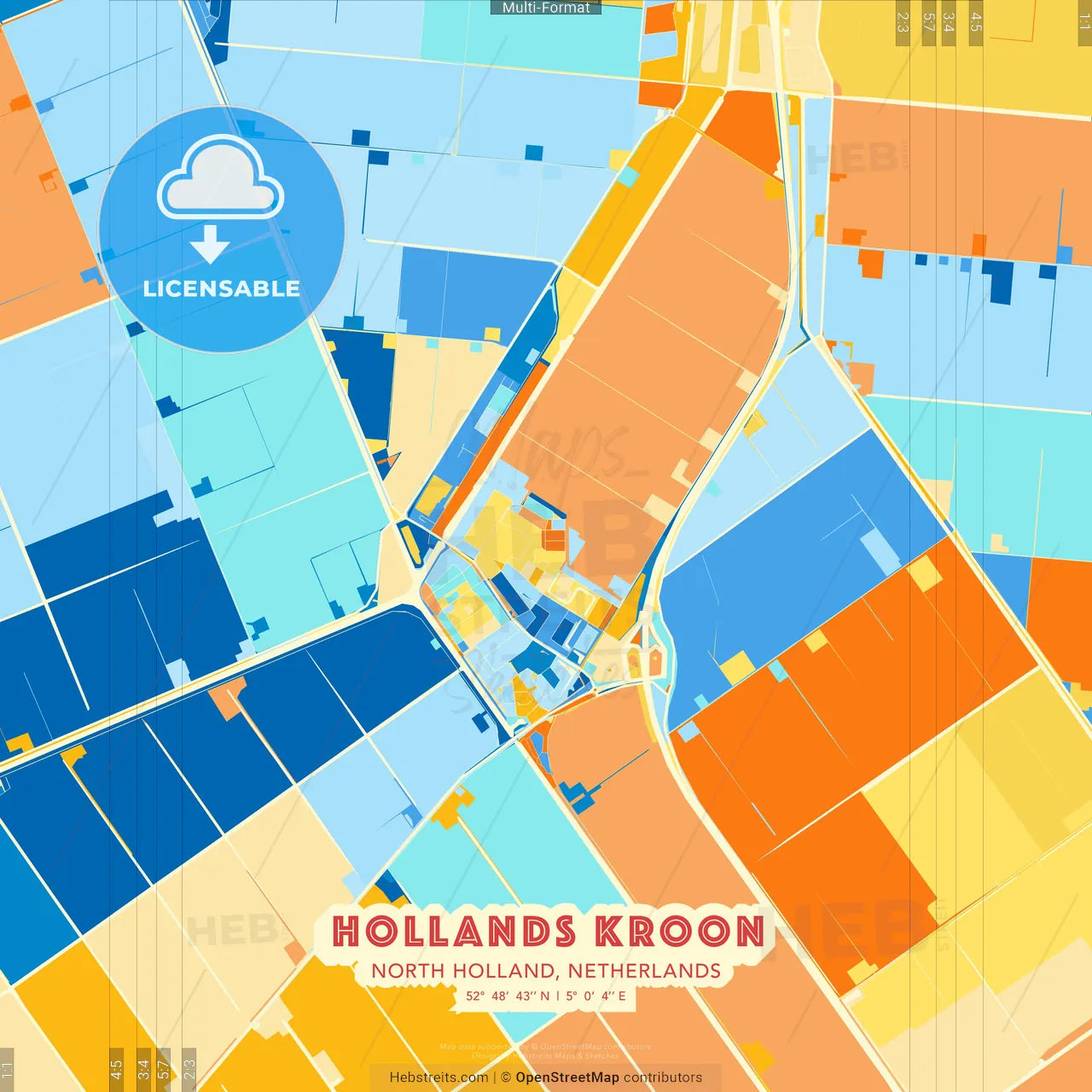 Hollands Kroon, North Holland, Netherlands blue and orange vector art map template