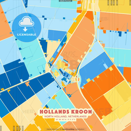 Hollands Kroon, North Holland, Netherlands blue and orange vector art map template