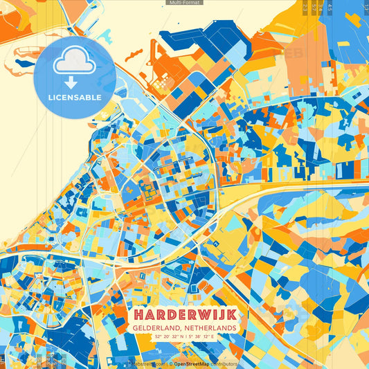 Harderwijk, Gelderland, Netherlands blue and orange vector art map template