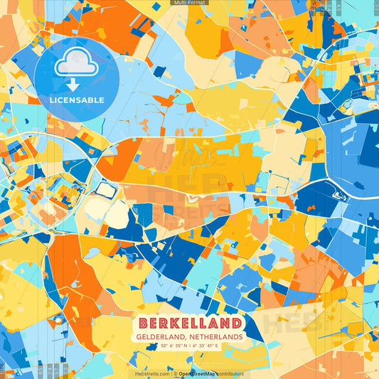 Berkelland, Gelderland, Netherlands blue and orange vector art map template