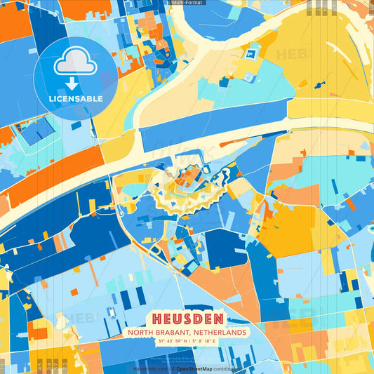 Heusden, North Brabant, Netherlands blue and orange vector art map template