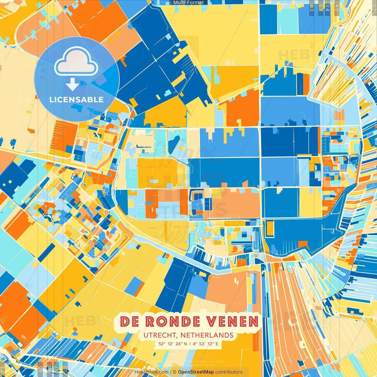 De Ronde Venen, Utrecht, Netherlands blue and orange vector art map template