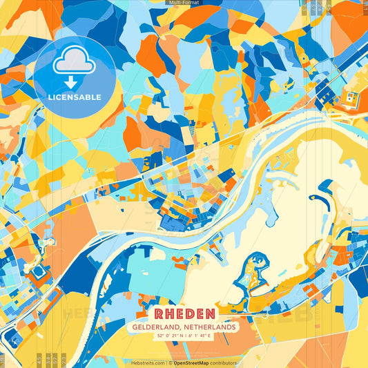 Rheden, Gelderland, Netherlands blue and orange vector art map template