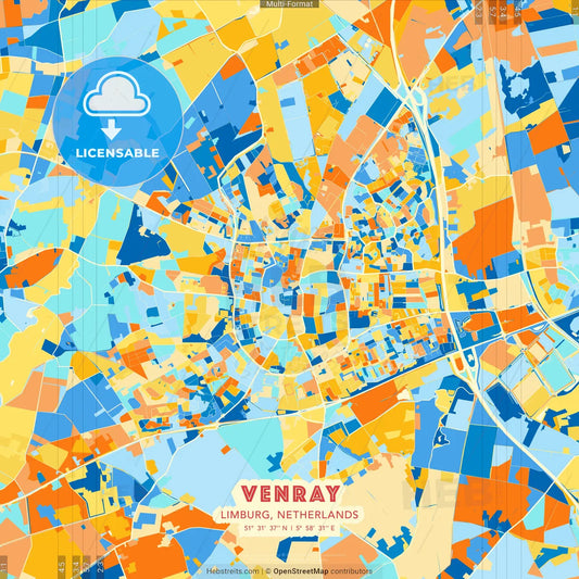 Venray, Limburg, Netherlands blue and orange vector art map template