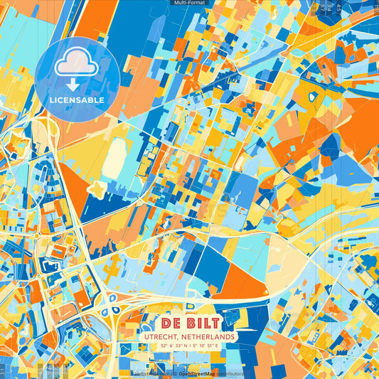 De Bilt, Utrecht, Netherlands blue and orange vector art map template