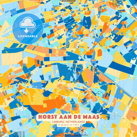 Horst aan de Maas, Limburg, Netherlands blue and orange vector art map template