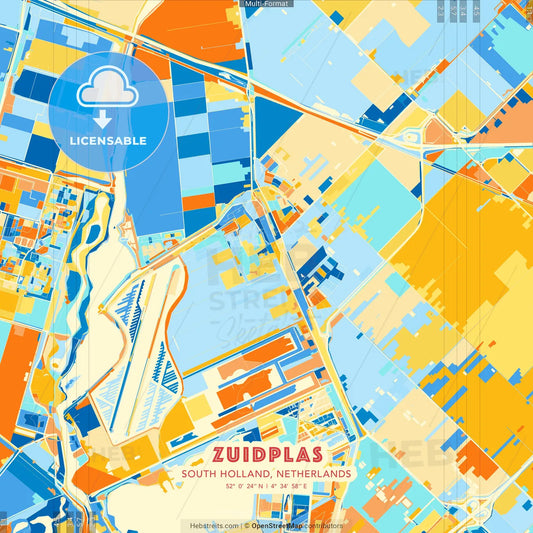 Zuidplas, South Holland, Netherlands blue and orange vector art map template