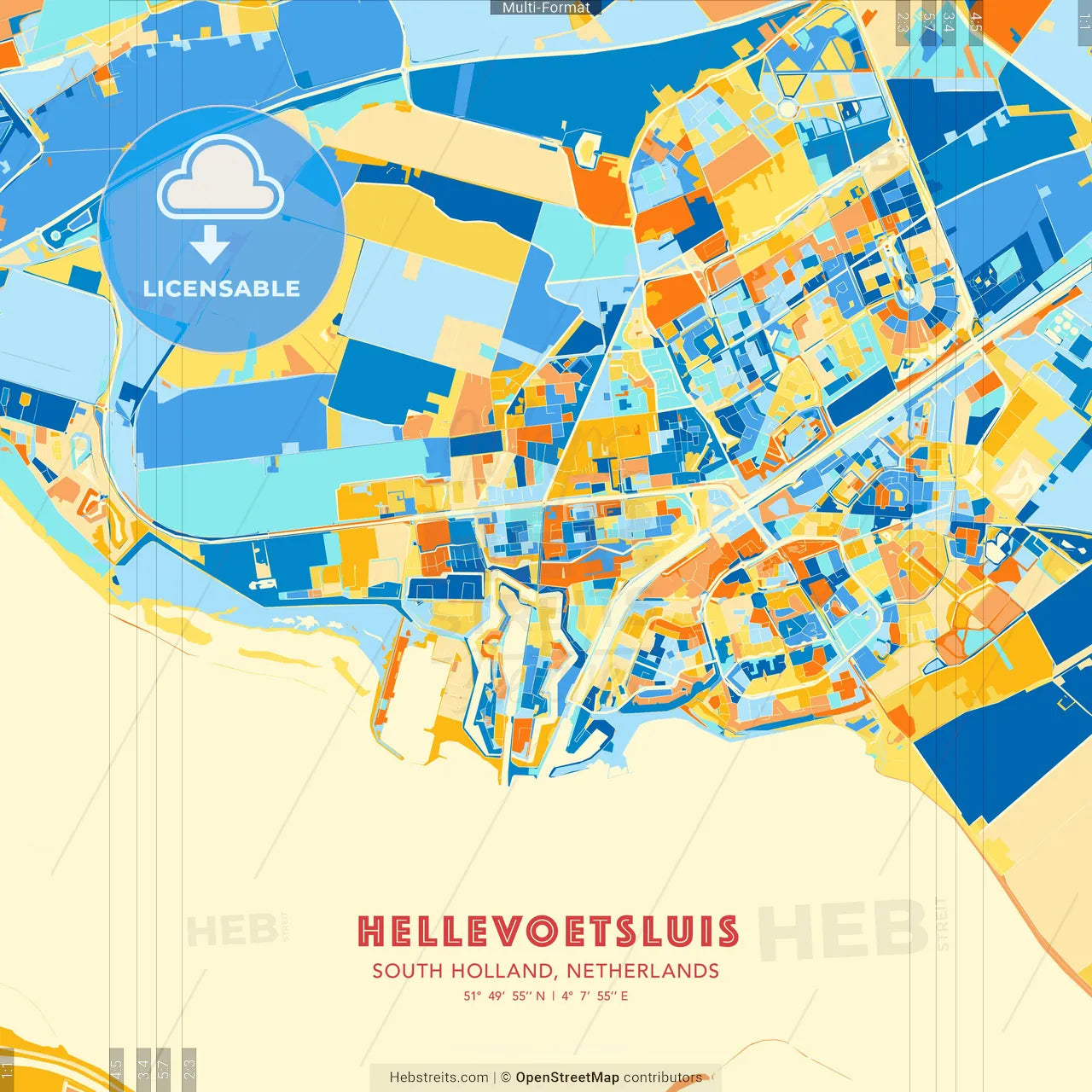 Hellevoetsluis, South Holland, Netherlands blue and orange vector art map template