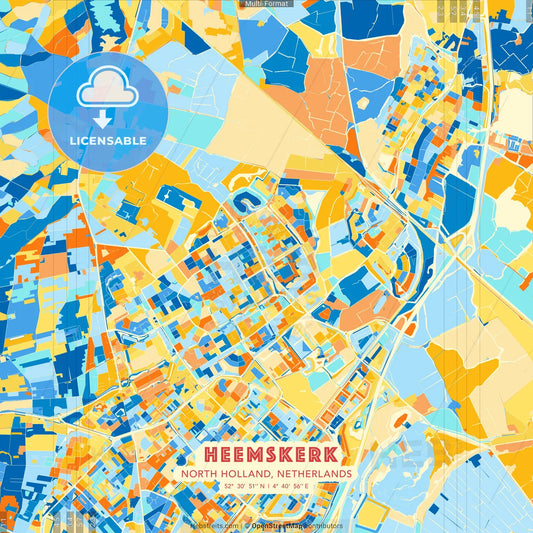Heemskerk, North Holland, Netherlands blue and orange vector art map template