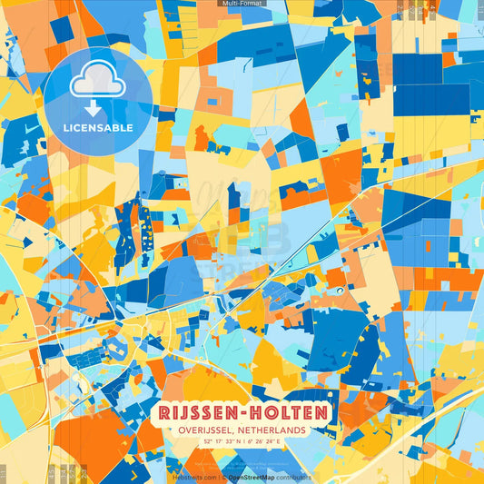 Rijssen-Holten, Overijssel, Netherlands blue and orange vector art map template
