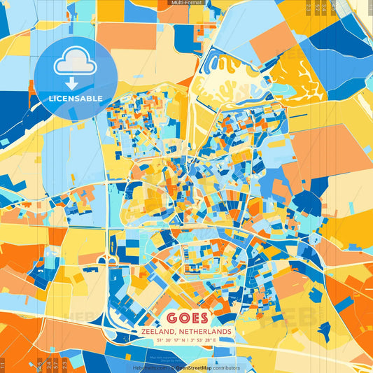 Goes, Zeeland, Netherlands blue and orange vector art map template