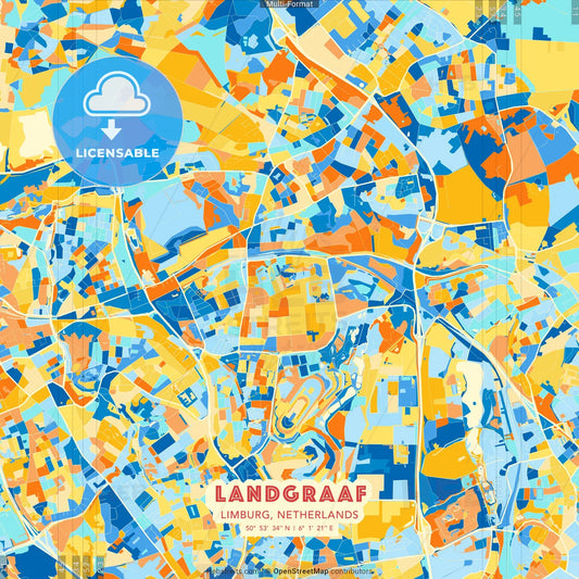 Landgraaf, Limburg, Netherlands blue and orange vector art map template