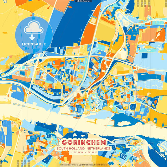 Gorinchem, South Holland, Netherlands blue and orange vector art map template