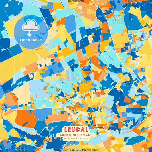 Leudal, Limburg, Netherlands blue and orange vector art map template