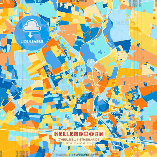 Hellendoorn, Overijssel, Netherlands blue and orange vector art map template