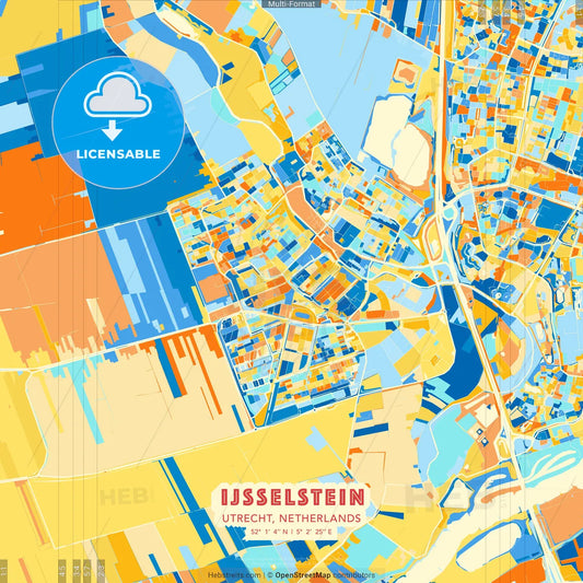 IJsselstein, Utrecht, Netherlands blue and orange vector art map template