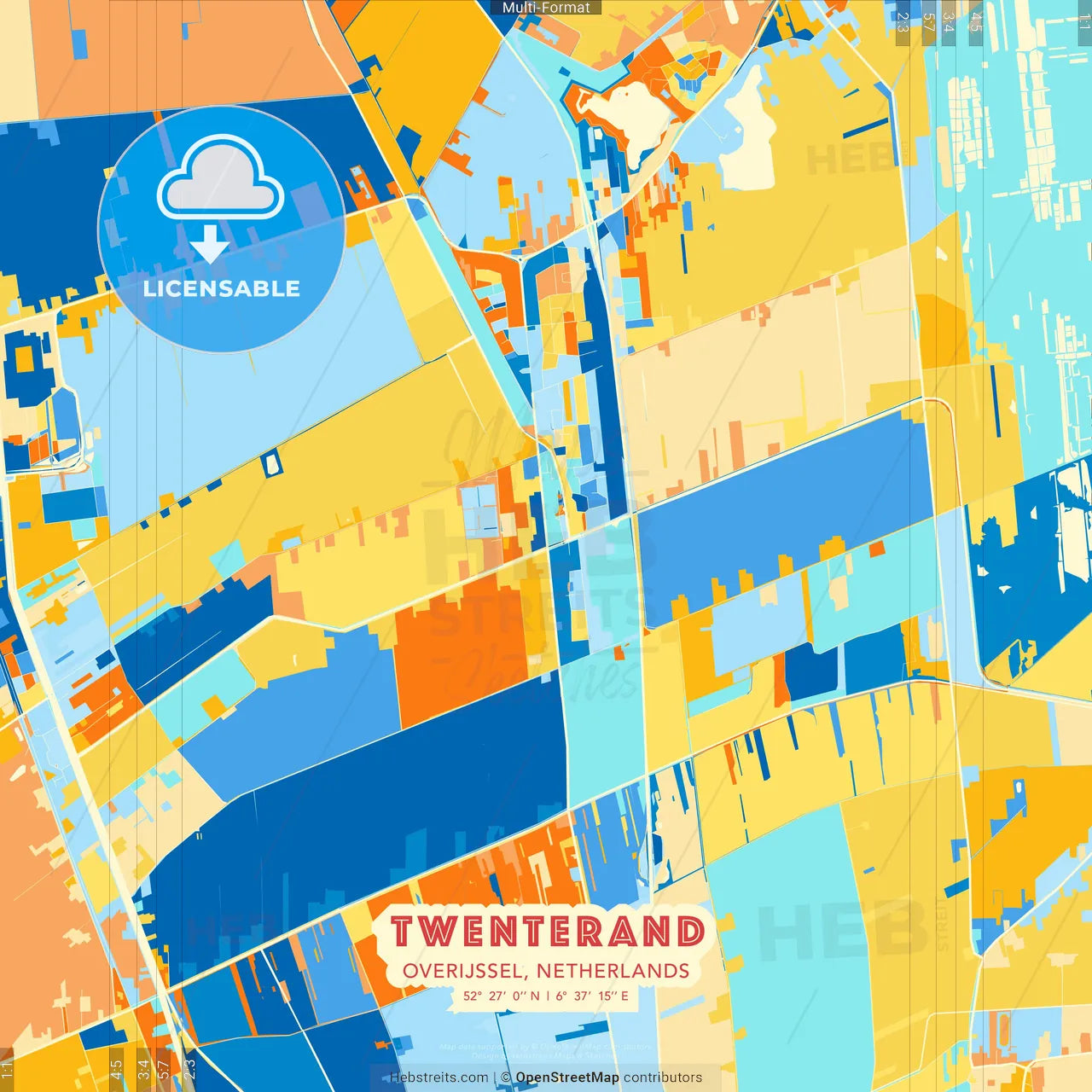 Twenterand, Overijssel, Netherlands blue and orange vector art map template