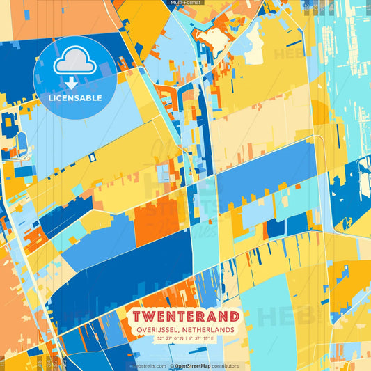 Twenterand, Overijssel, Netherlands blue and orange vector art map template