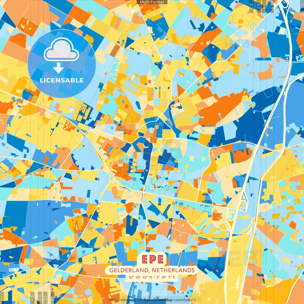 Epe, Gelderland, Netherlands blue and orange vector art map template