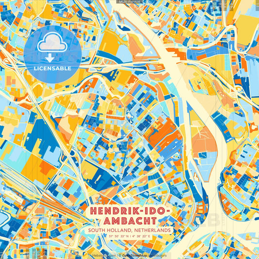 Hendrik-Ido-Ambacht, South Holland, Netherlands blue and orange vector art map template