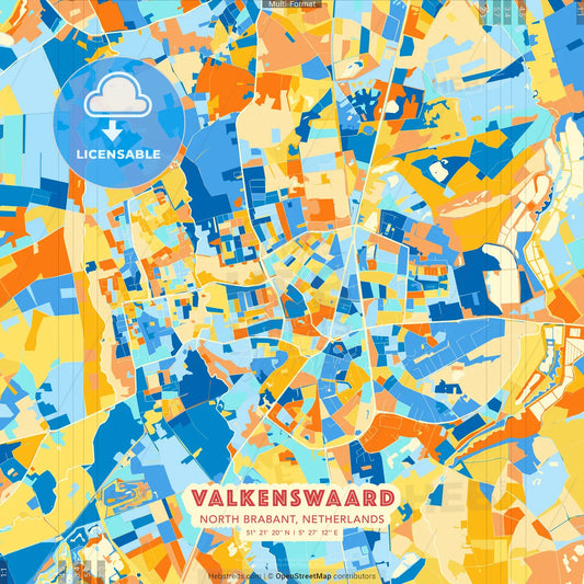 Valkenswaard, North Brabant, Netherlands blue and orange vector art map template