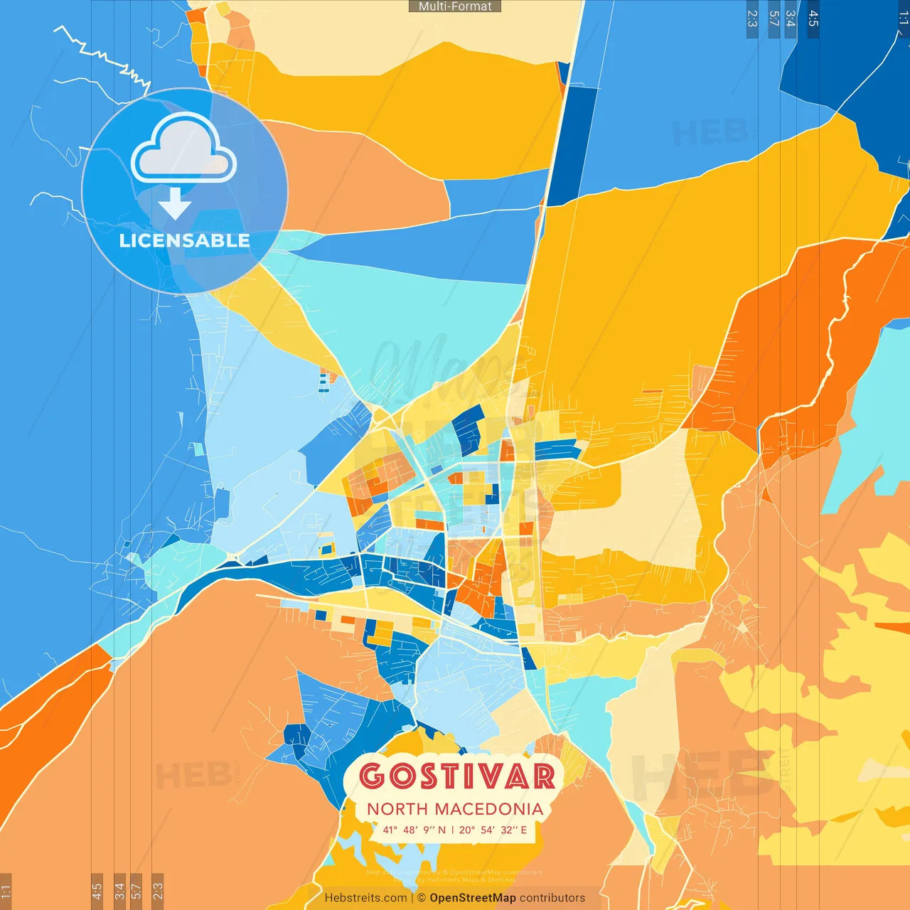 Gostivar, North Macedonia blue and orange vector art map template