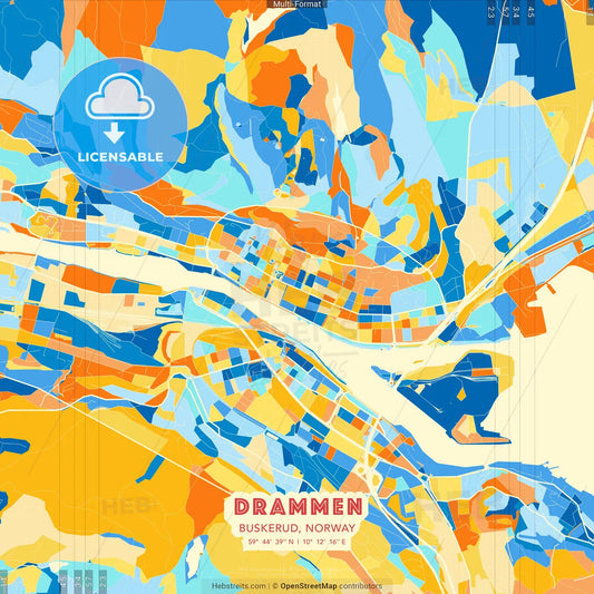 Drammen, Buskerud, Norway blue and orange vector art map template