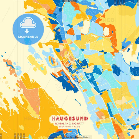 Haugesund, Rogaland, Norway blue and orange vector art map template
