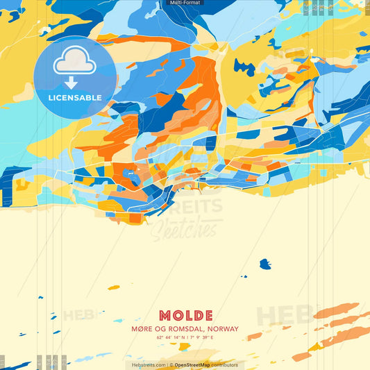 Molde, Møre og Romsdal, Norway blue and orange vector art map template