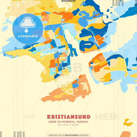 Kristiansund, Møre og Romsdal, Norway blue and orange vector art map template