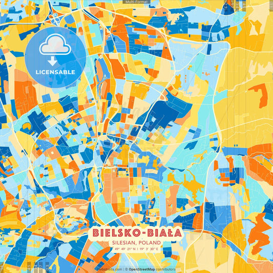 Bielsko-Biała, Silesian, Poland blue and orange vector art map template