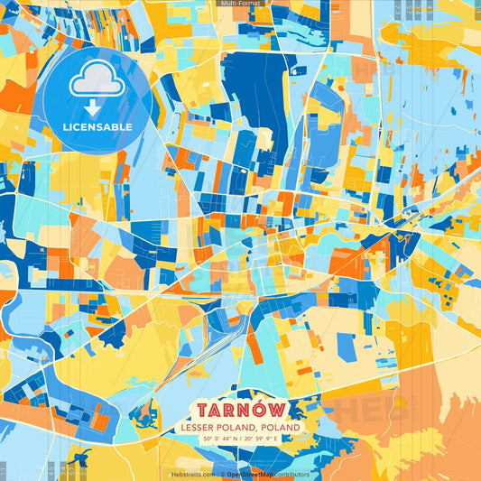 Tarnów, Lesser Poland, Poland blue and orange vector art map template