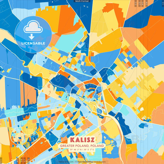Kalisz, Greater Poland, Poland blue and orange vector art map template