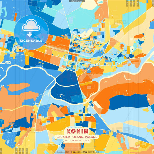 Konin, Greater Poland, Poland blue and orange vector art map template