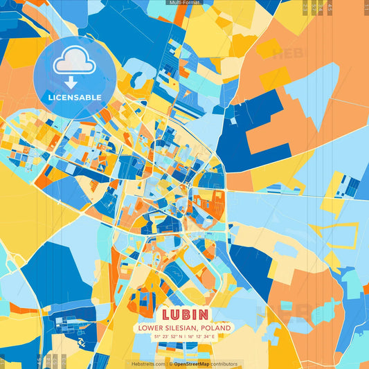 Lubin, Lower Silesian, Poland blue and orange vector art map template