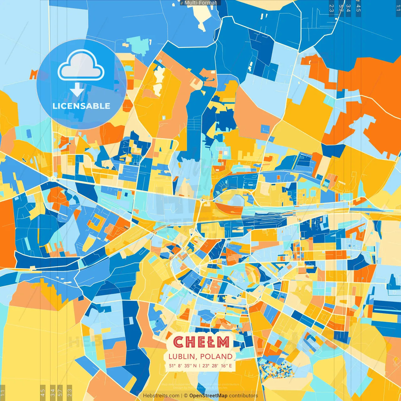 Chełm, Lublin, Poland blue and orange vector art map template