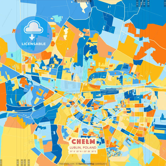 Chełm, Lublin, Poland blue and orange vector art map template