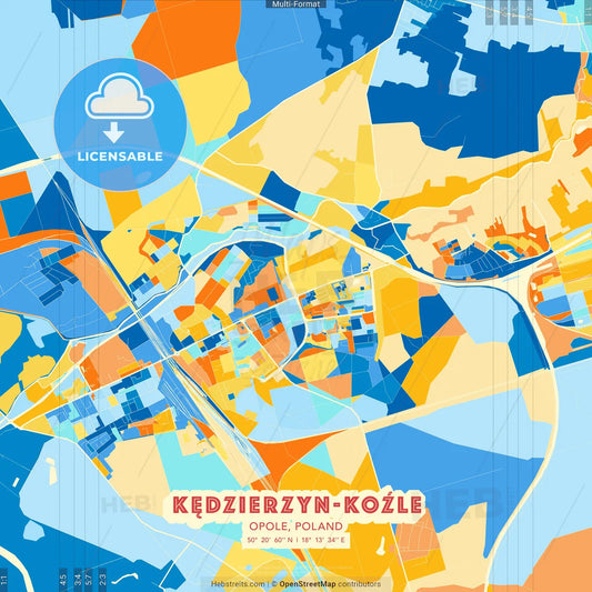 Kędzierzyn-Koźle, Opole, Poland blue and orange vector art map template