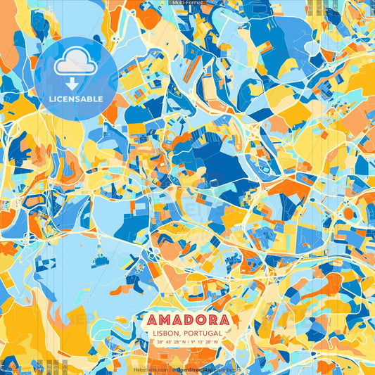 Amadora, Lisbon, Portugal blue and orange vector art map template