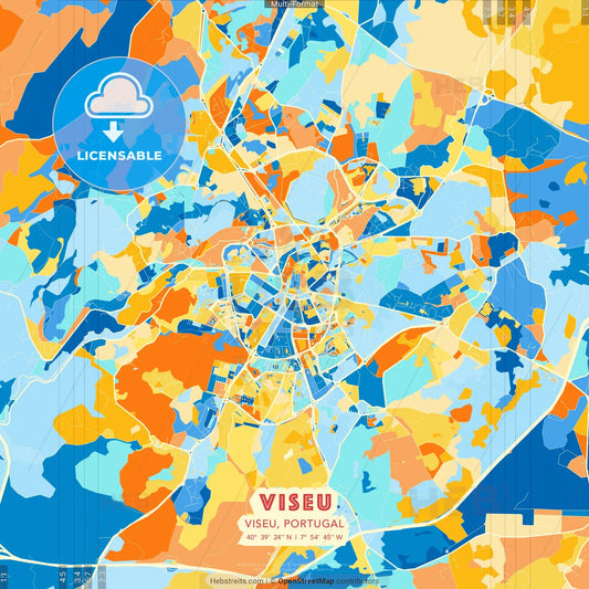 Viseu, Viseu, Portugal blue and orange vector art map template