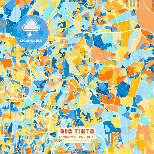 Rio Tinto, Gondomar, Portugal blue and orange vector art map template