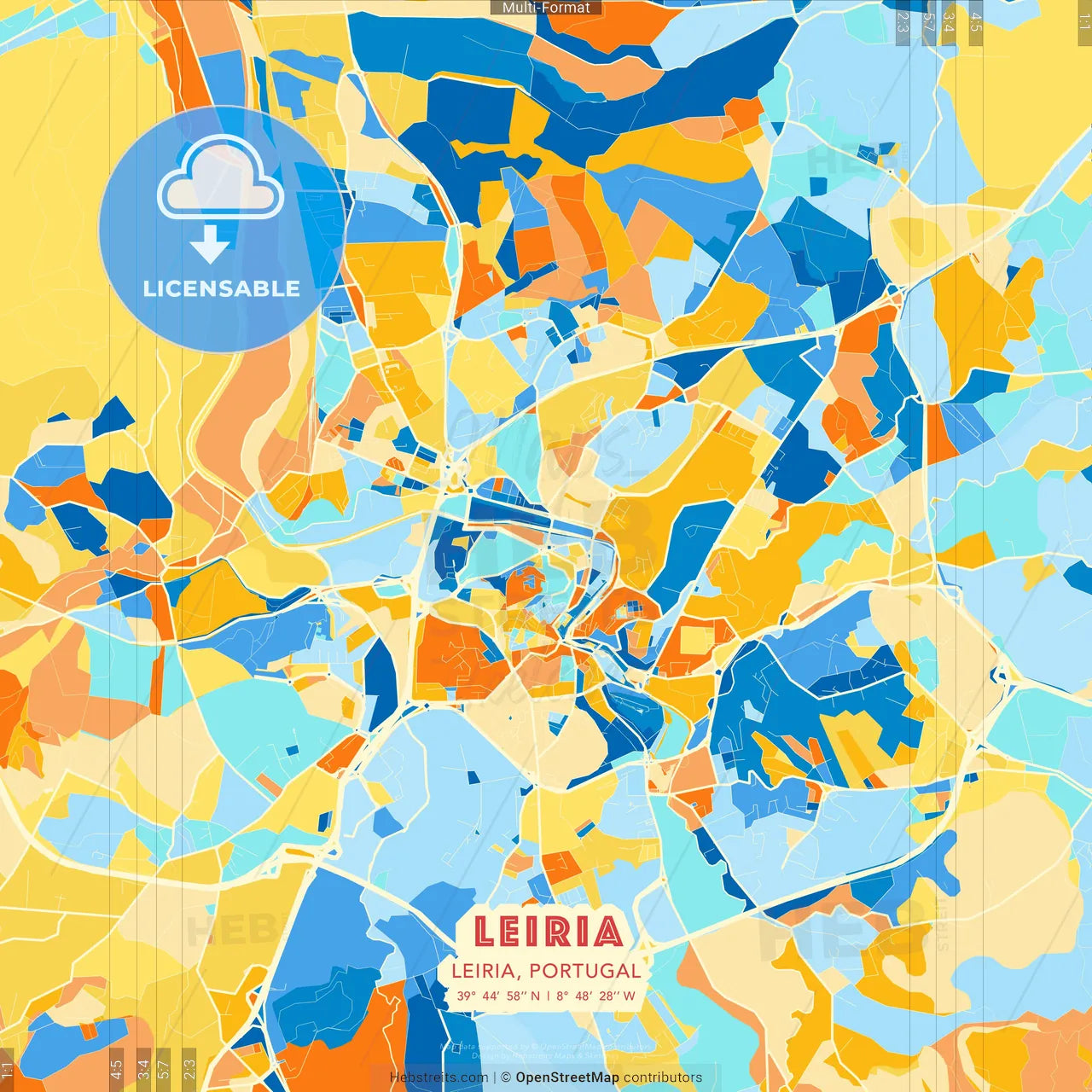 Leiria, Leiria, Portugal blue and orange vector art map template