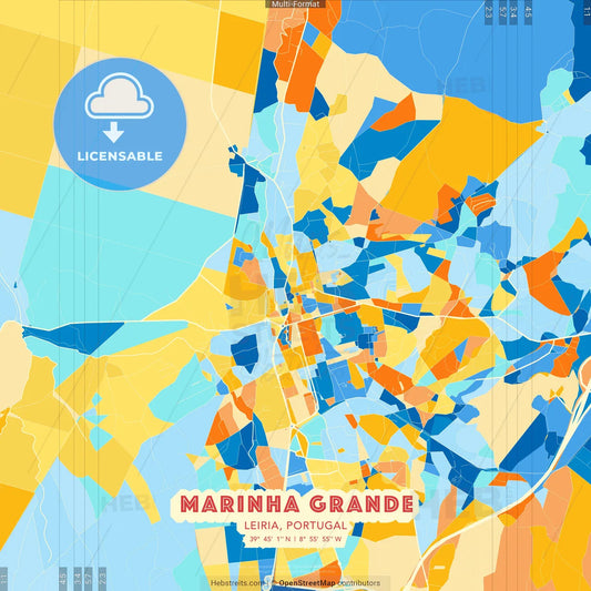 Marinha Grande, Leiria, Portugal blue and orange vector art map template