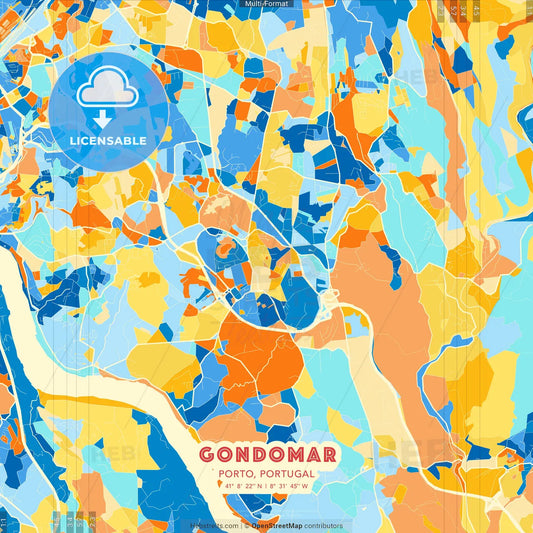 Gondomar, Porto, Portugal blue and orange vector art map template