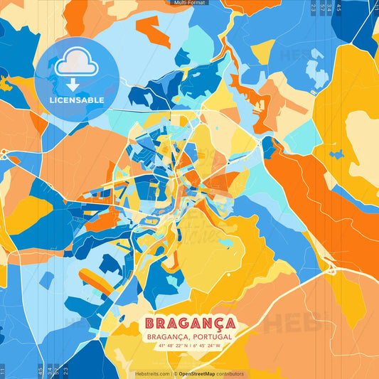 Bragança, Bragança, Portugal blue and orange vector art map template